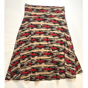 LuLaRoe Madison Skirt Womens Medium Tan Red Black Abstract Tiger Print Excellent